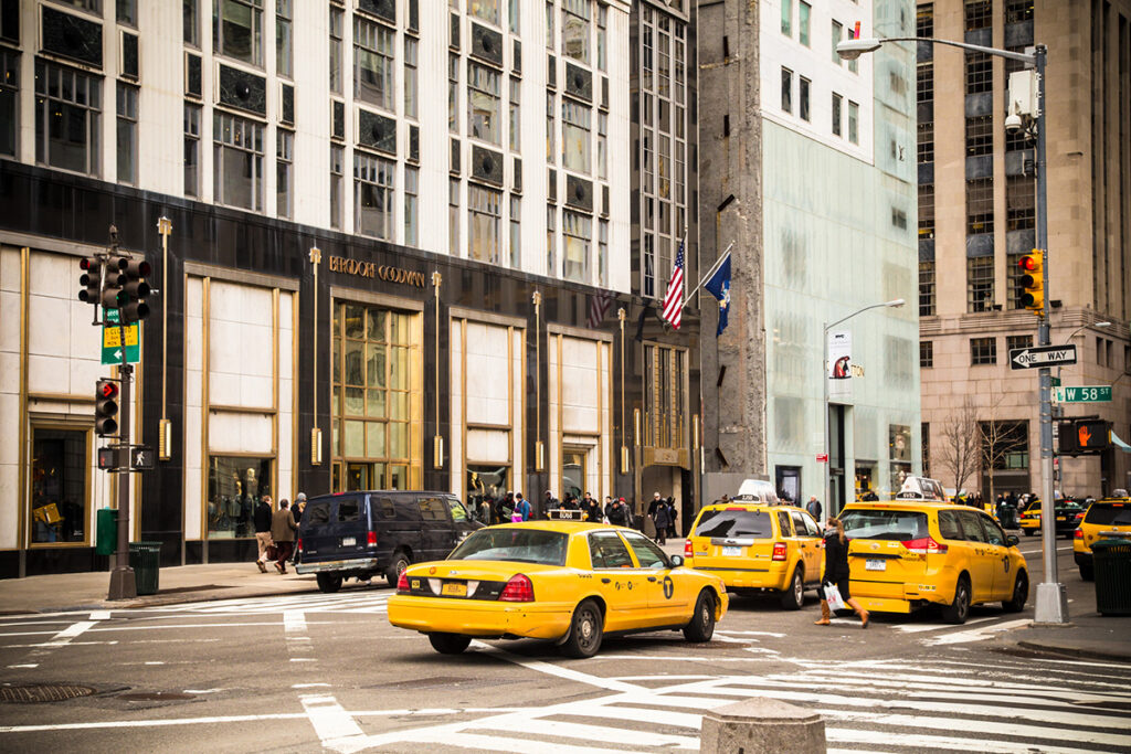 Yellow cabs in front of Bergdorf Goodman on Fifth Avenue