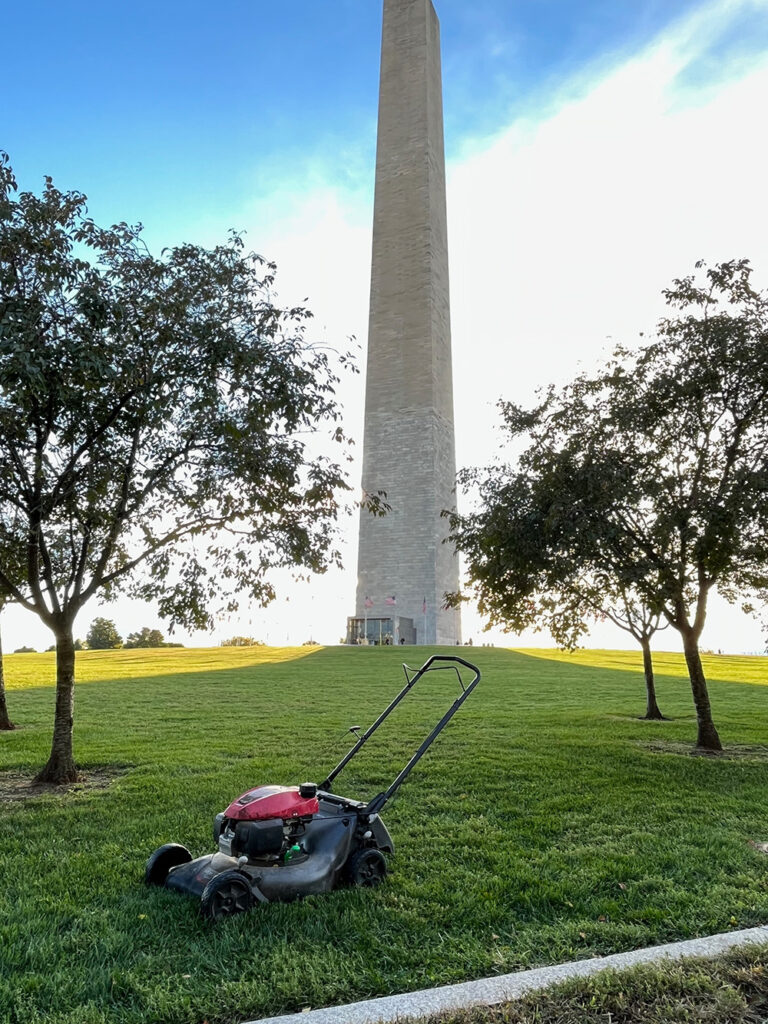 Lawn mower at Washington Monument