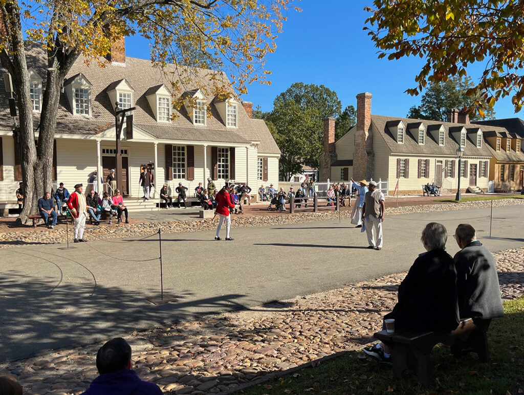 A street scene being played out in Colonial Williamsburg 